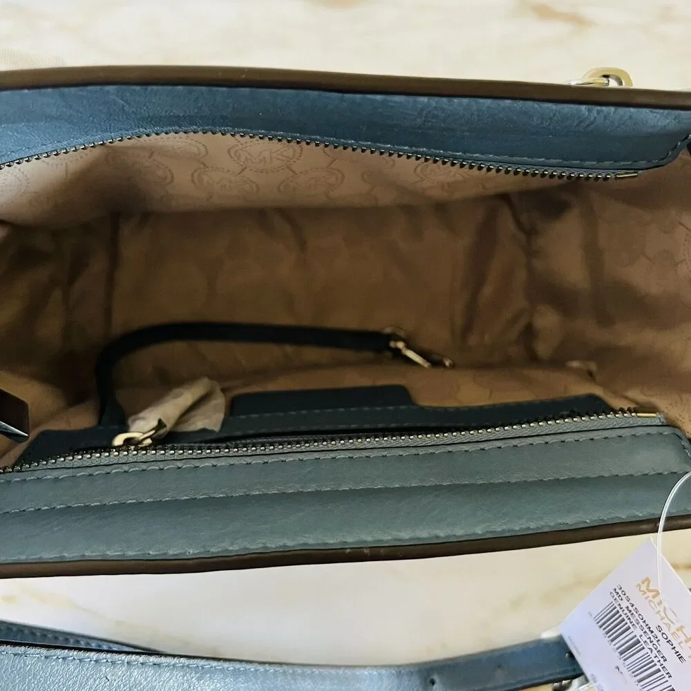 MICHAEL KORS Sophie Surf Blue Soft Leather Small Messenger Crossbody Bag